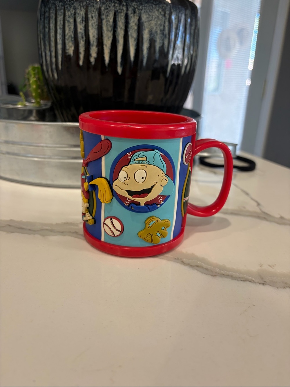 Vintage Cartoon Baseball Kids Red and Blue Mug